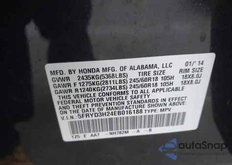 2014 Acura Mdx из США, поврежденный, VIN 5FRYD3H24EB016188